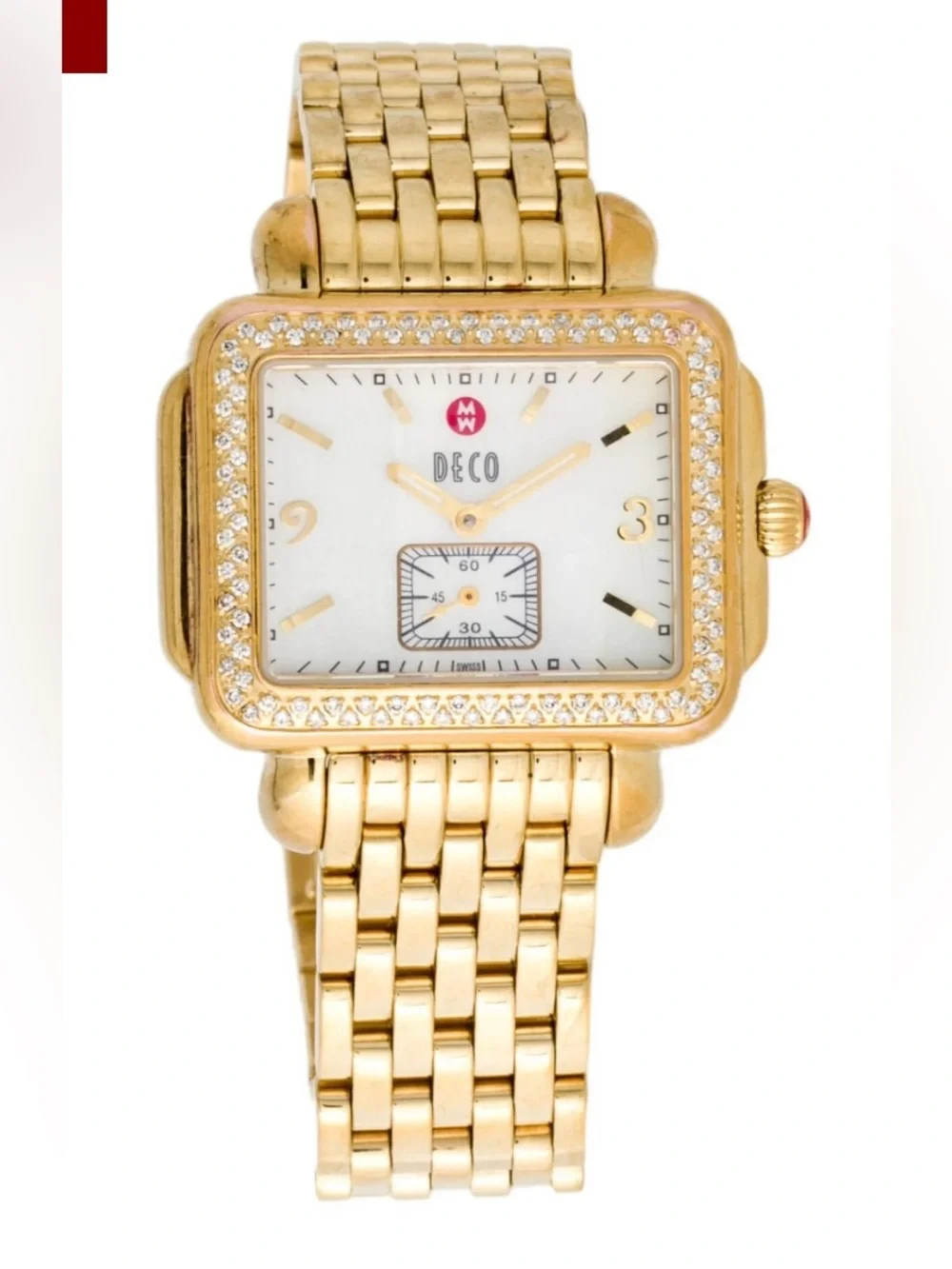 Authentic Michele Deco Diamond Gold Plated Watch - MW06C01 - Working Battery